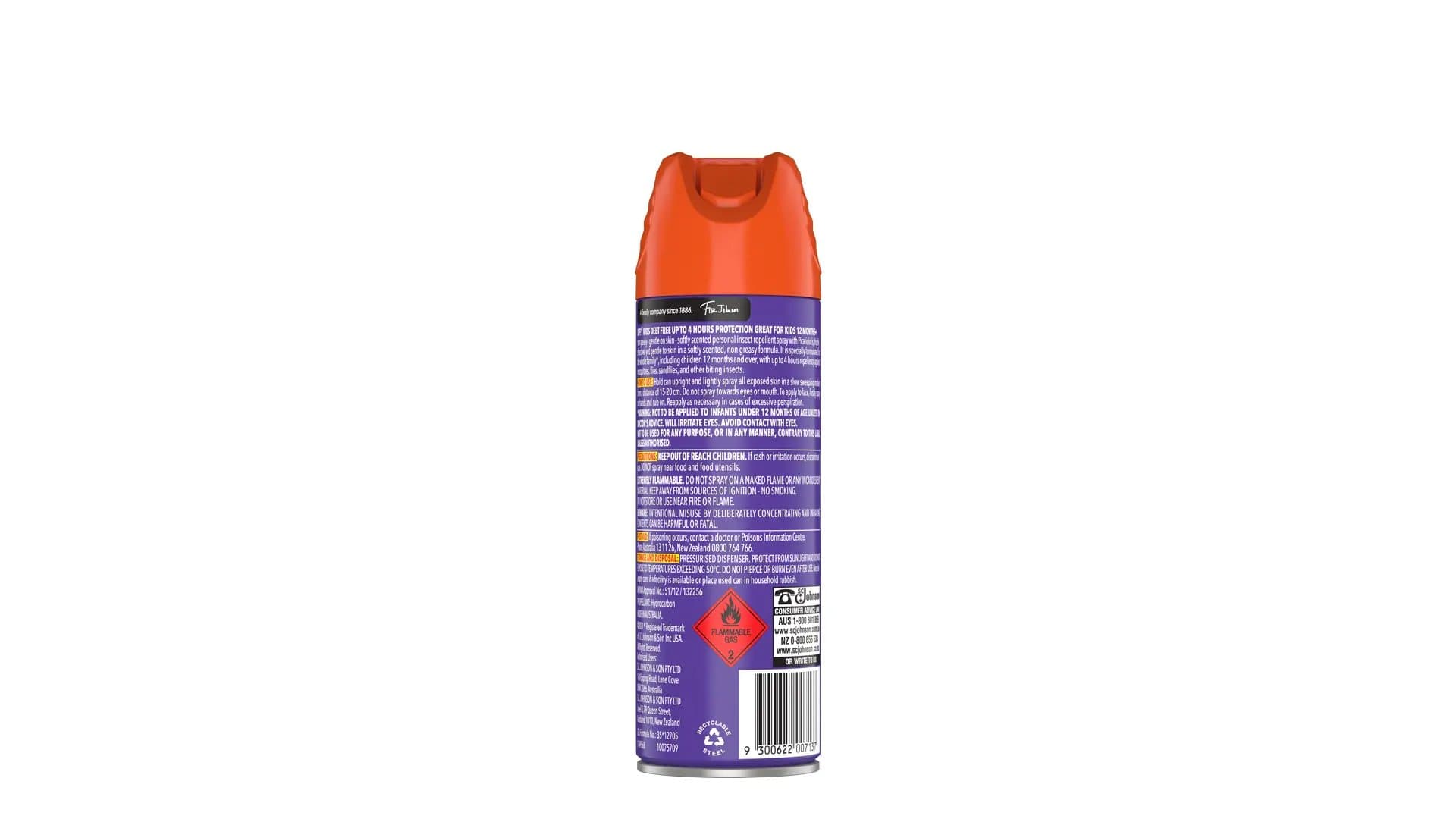 Back of an OFF!® Kids DEET Free Insect Repellent Aerosol bottle