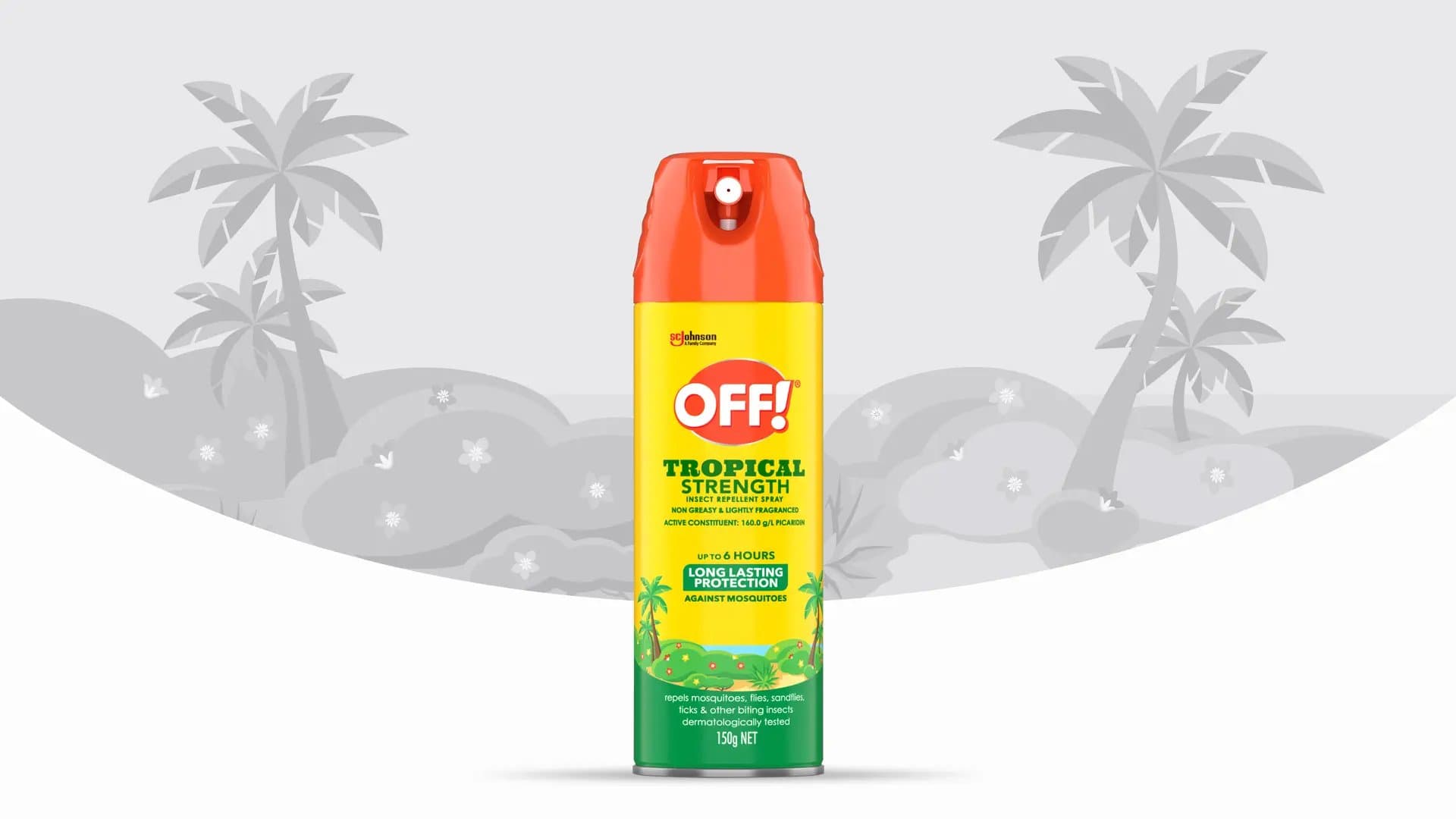 Front of an OFF!® Tropical Strength Aerosol bottle