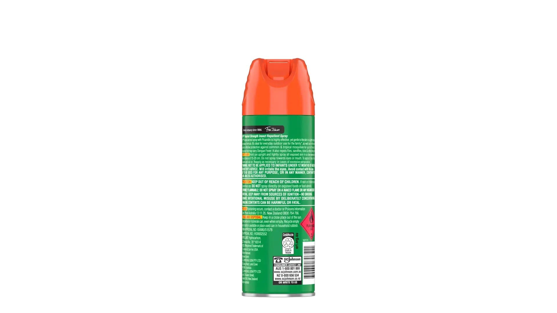 Back of an OFF!® Tropical Strength Aerosol bottle